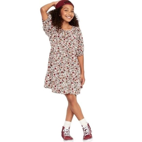Old Navy Girls Floral Print Puff Sleeves Tiered Swing Dress Size L 10-12 - Picture 1 of 5